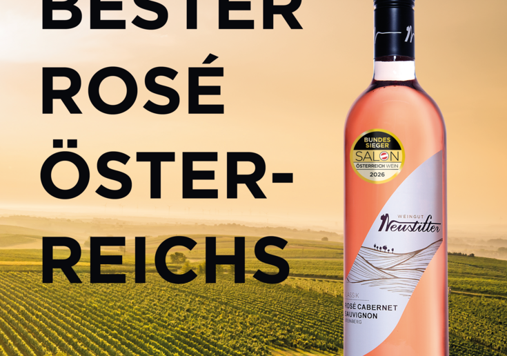 SALON Bundessieger 2026 Neustifter BIO Rosé Cabernet 2025 mit dem Etikett des SALON Bundessieger 2026